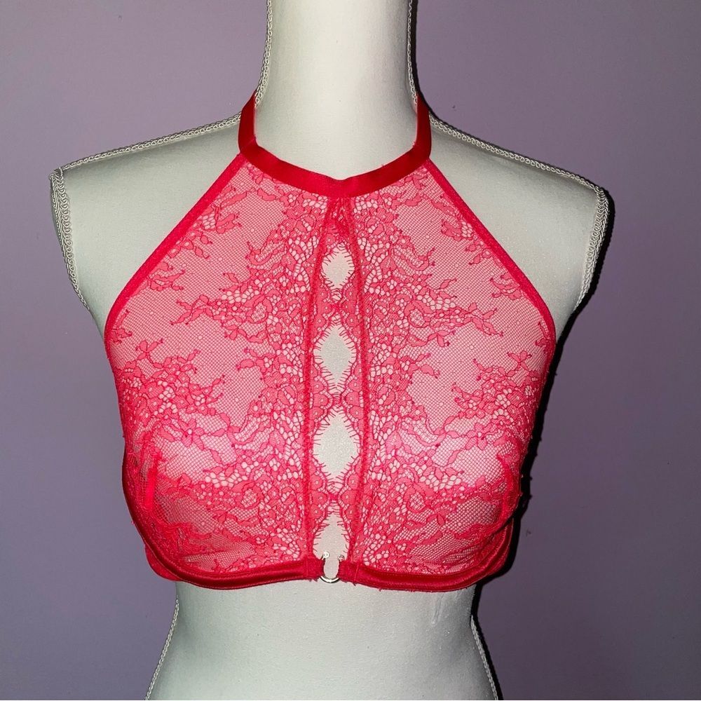 Victoria's Secret Size 36C Very Sexy Bombshell Red Lace Halter Bralette Wire